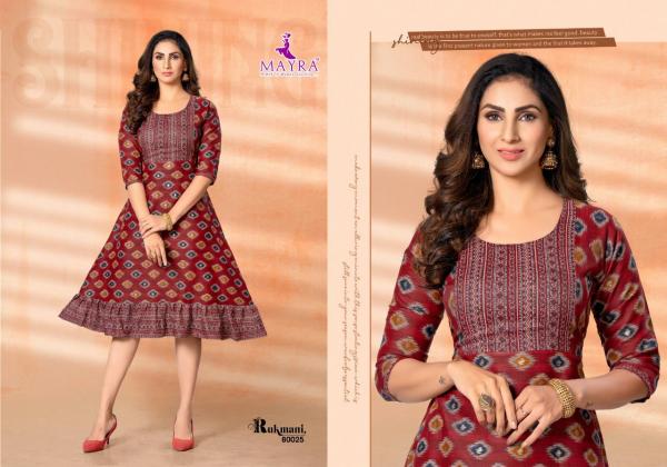 Mayra Rukmani Fancy Casual Wear Rayon Designer Kurti Collection